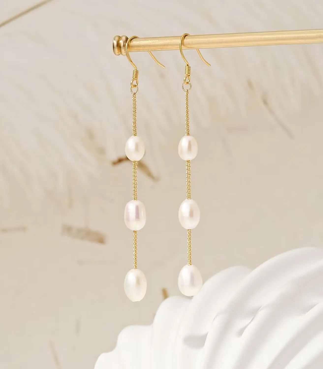 Long Pearl Earrings for Women 925 sterling silver Pearl Dangle Earrings Hypoallergenic Elegant Wedding Pearl Tassel Earrings for Bridal Christmas Gift