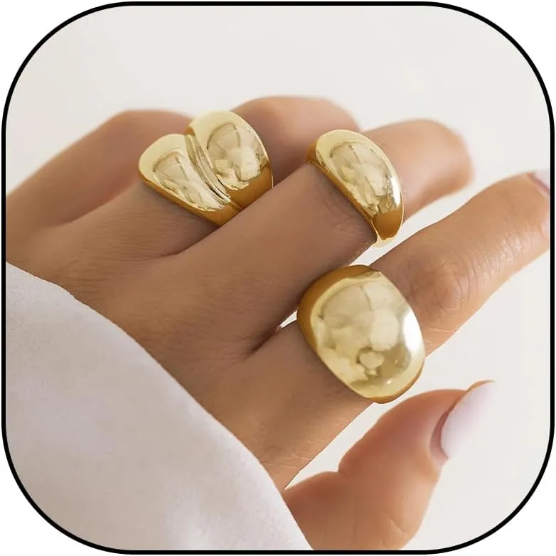 Long tiantian Chunky Gold Rings for Women Thick Statement Rings Adjustable Round Rings Set Bold Dome Rings Jewelry Gifts for Women Trendy 2025