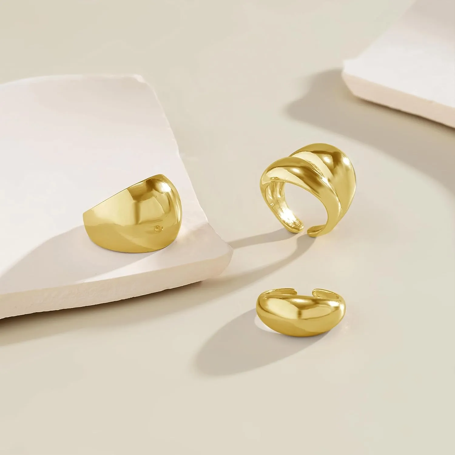Long tiantian Chunky Gold Rings for Women Thick Statement Rings Adjustable Round Rings Set Bold Dome Rings Jewelry Gifts for Women Trendy 2025