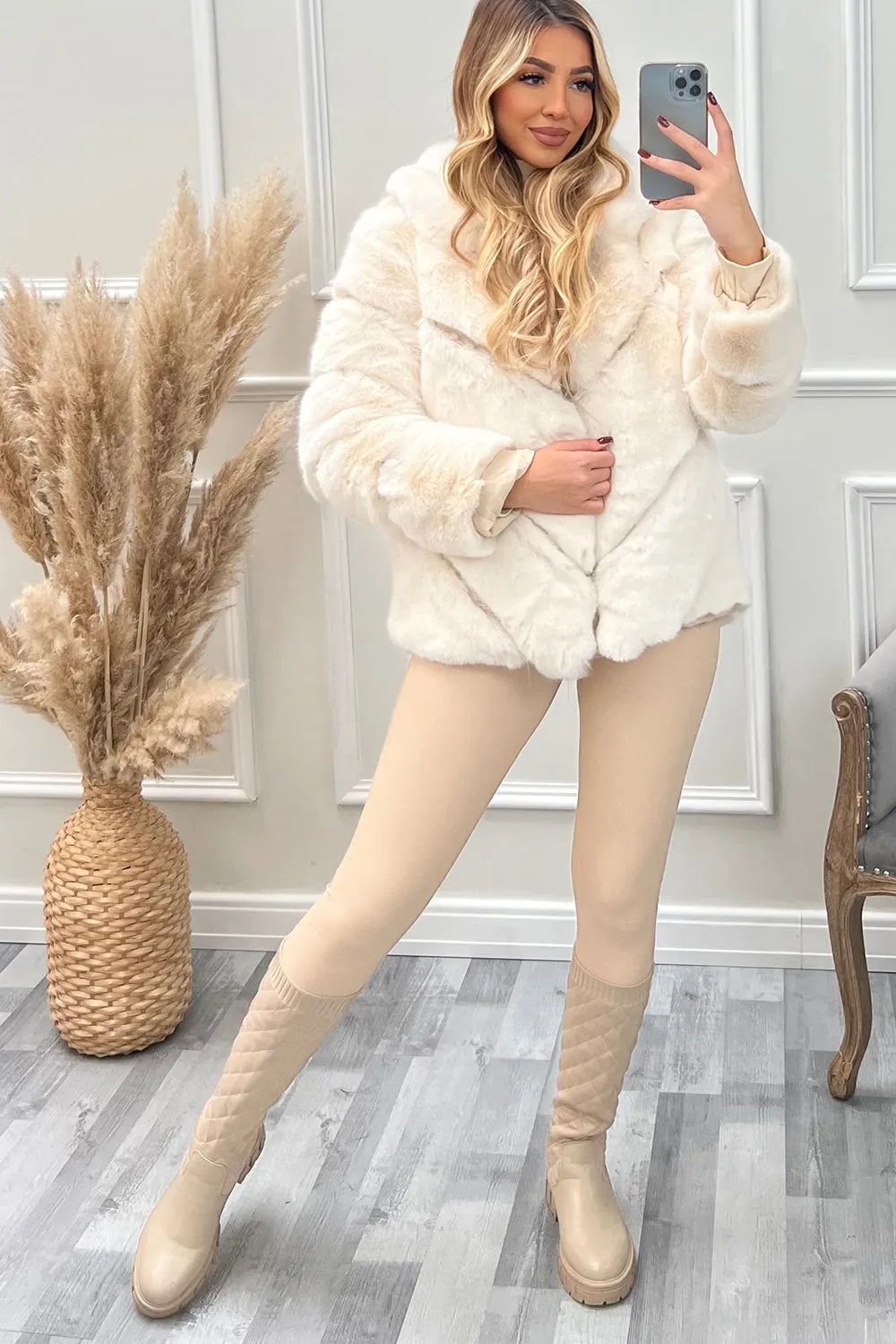 Malina Cream Faux Fur Collared Coat