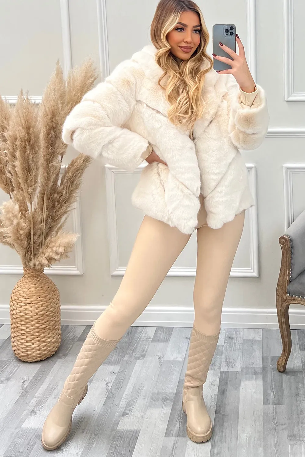 Malina Cream Faux Fur Collared Coat