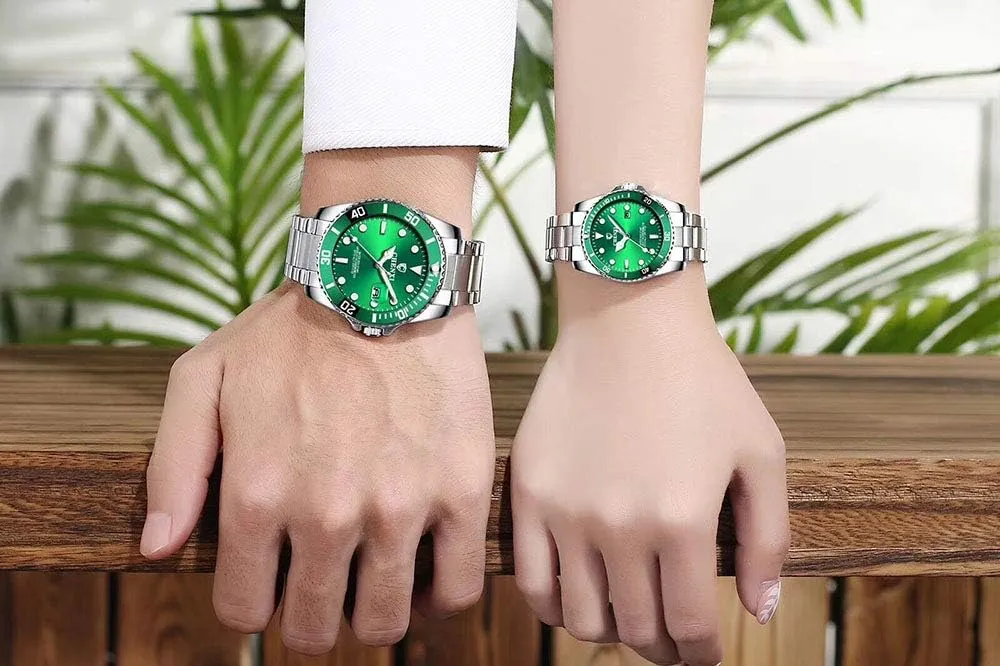 MASTOP Couple Watches Classic Golden Stainless Steel Watch His and Hers Waterproof Quartz Watch