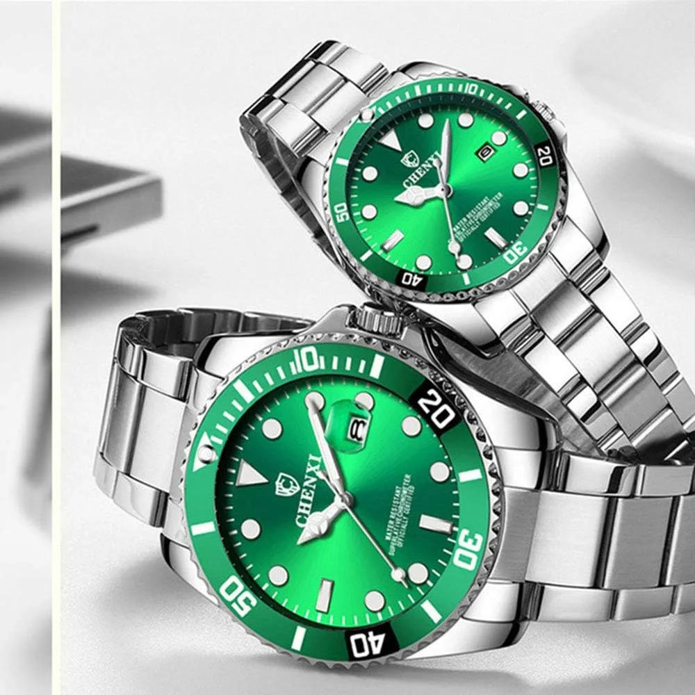 MASTOP Couple Watches Classic Golden Stainless Steel Watch His and Hers Waterproof Quartz Watch