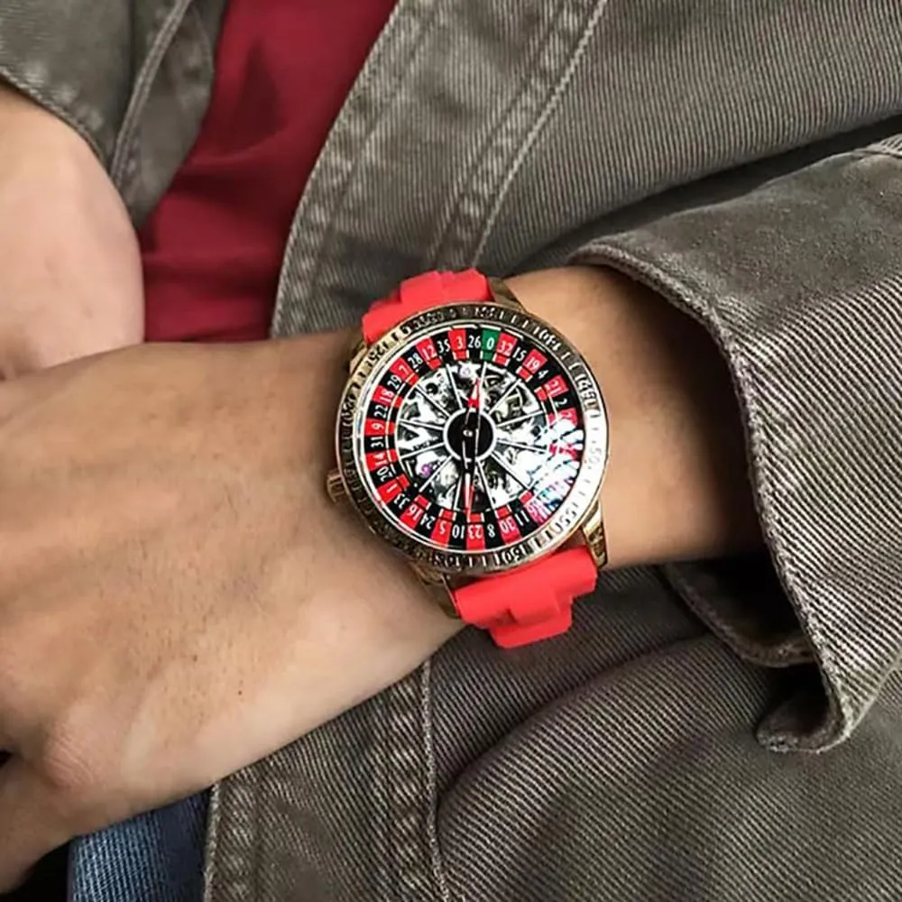 MASTOP Roulette Wheel Mens Watches Automatic Mechanical Watch for Men Swinging Rotary Dial Design Hollow Skeleton Watches Stainless Steel Waterproof Business Wristwatch