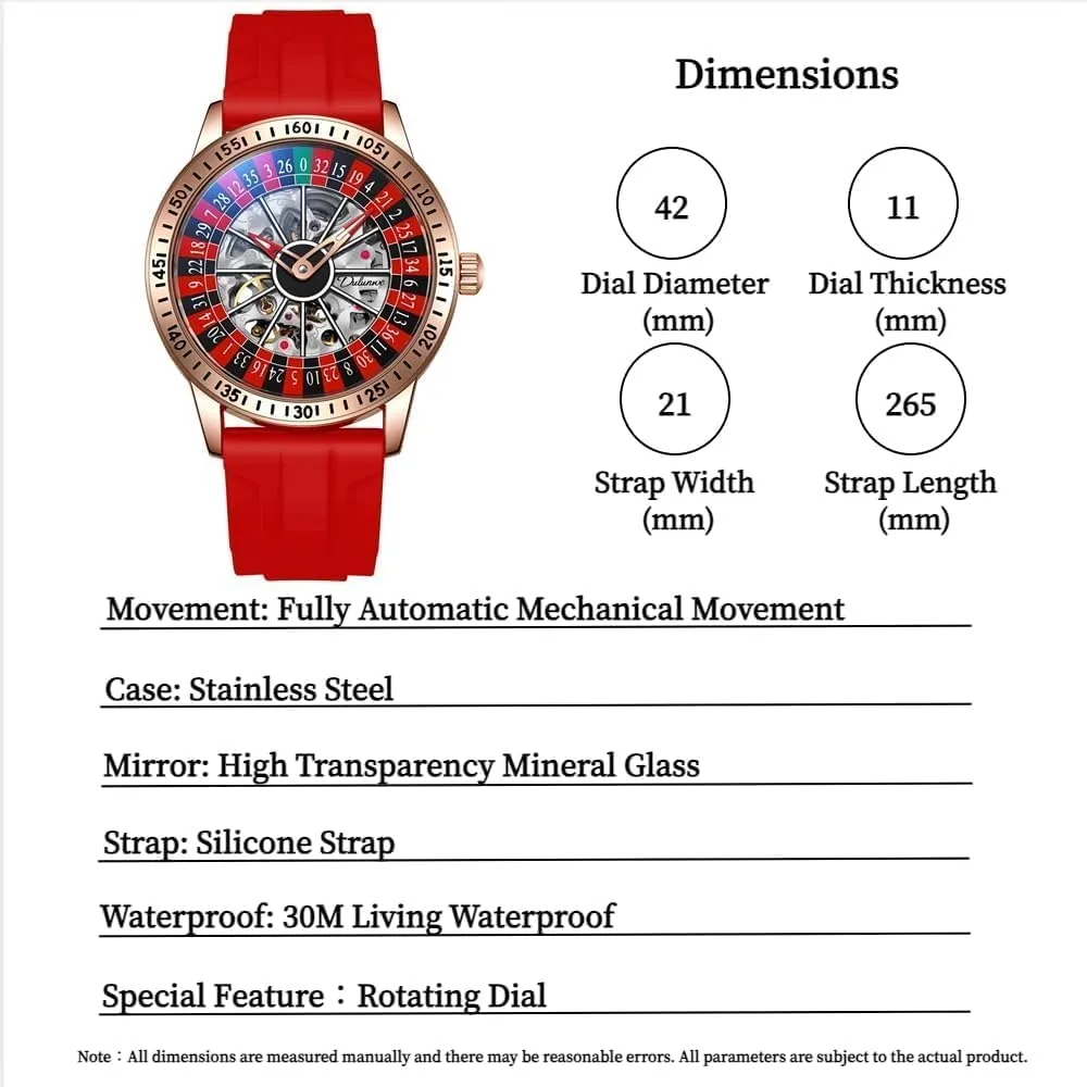 MASTOP Roulette Wheel Mens Watches Automatic Mechanical Watch for Men Swinging Rotary Dial Design Hollow Skeleton Watches Stainless Steel Waterproof Business Wristwatch