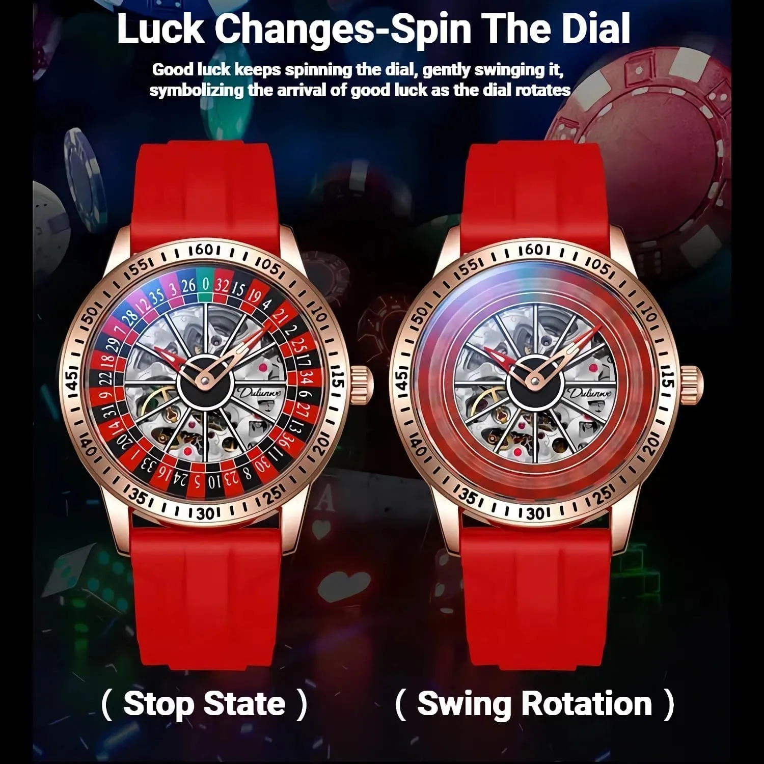 MASTOP Roulette Wheel Mens Watches Automatic Mechanical Watch for Men Swinging Rotary Dial Design Hollow Skeleton Watches Stainless Steel Waterproof Business Wristwatch