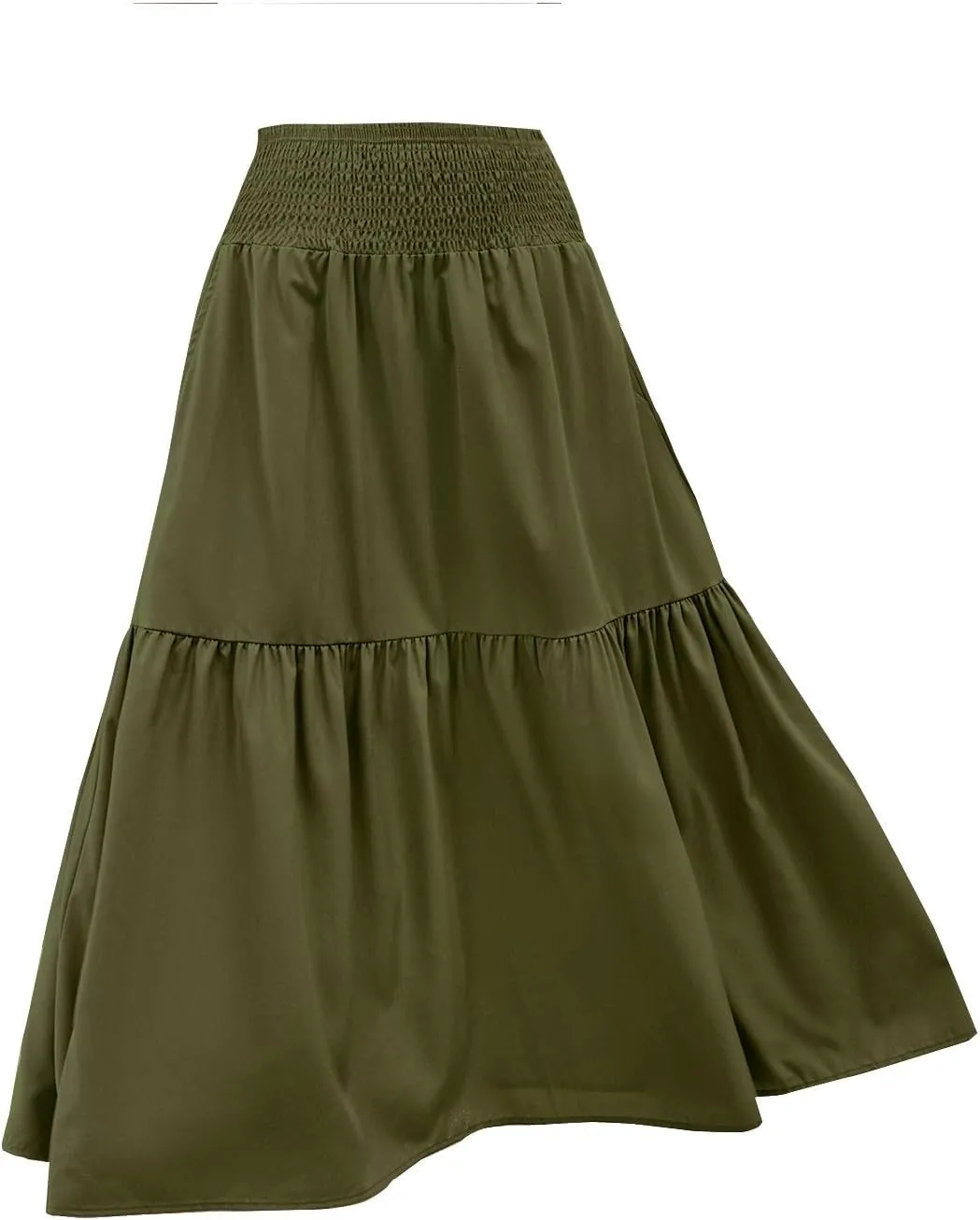 Maxi Skirt for Women Summer Casual Elastic High Waist Pleated A Line Flowy Swing Tiered Beach Vacation Skirts