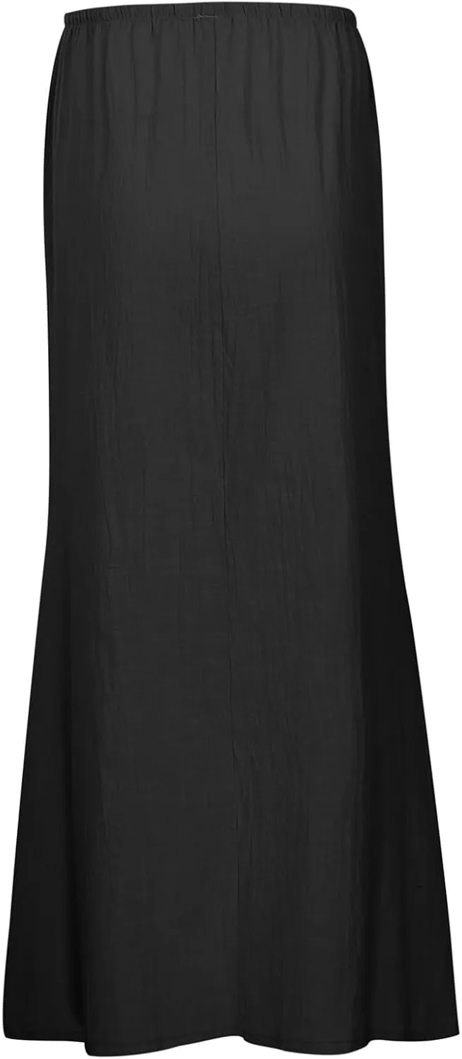 Maxi Skirts for Women Elastic High Waisted A-Line Summer Beach Long Skirts Boho Flowy Comfy Vocation Skirts
