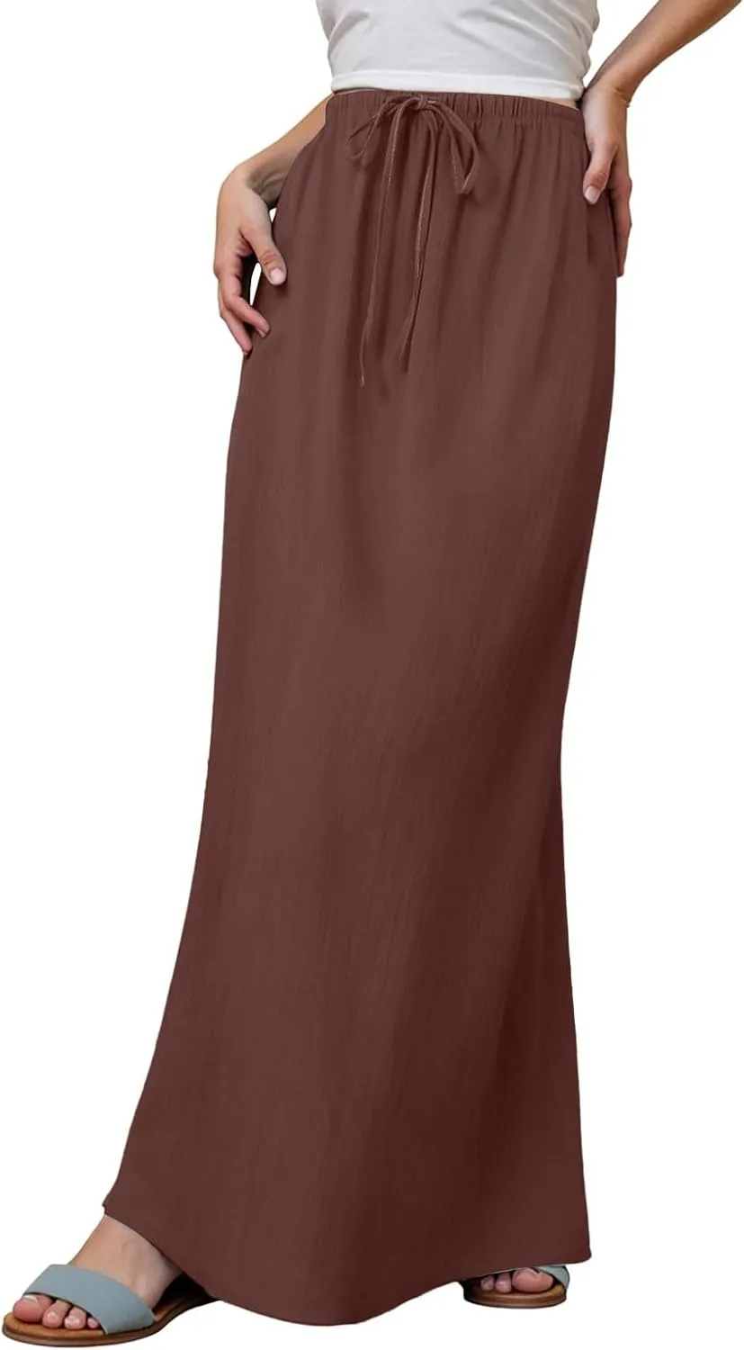 Maxi Skirts for Women Elastic High Waisted A-Line Summer Beach Long Skirts Boho Flowy Comfy Vocation Skirts