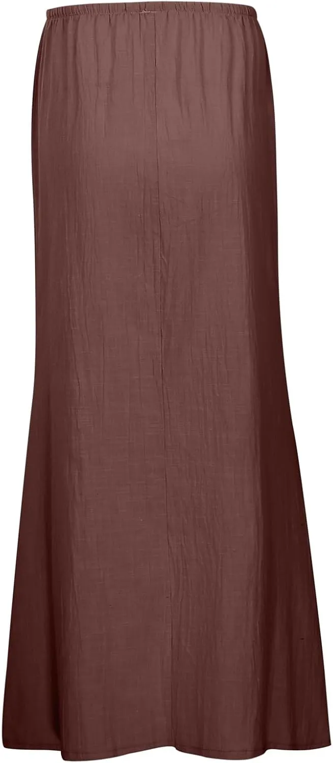 Maxi Skirts for Women Elastic High Waisted A-Line Summer Beach Long Skirts Boho Flowy Comfy Vocation Skirts