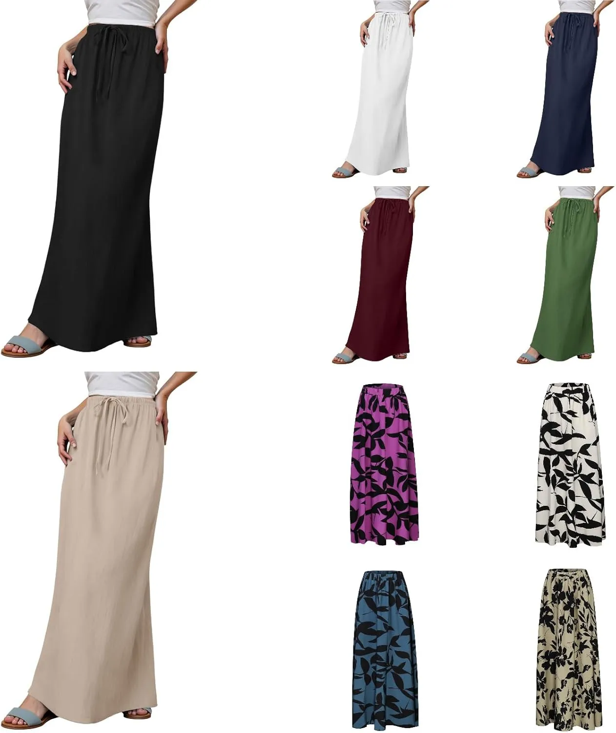 Maxi Skirts for Women Elastic High Waisted A-Line Summer Beach Long Skirts Boho Flowy Comfy Vocation Skirts