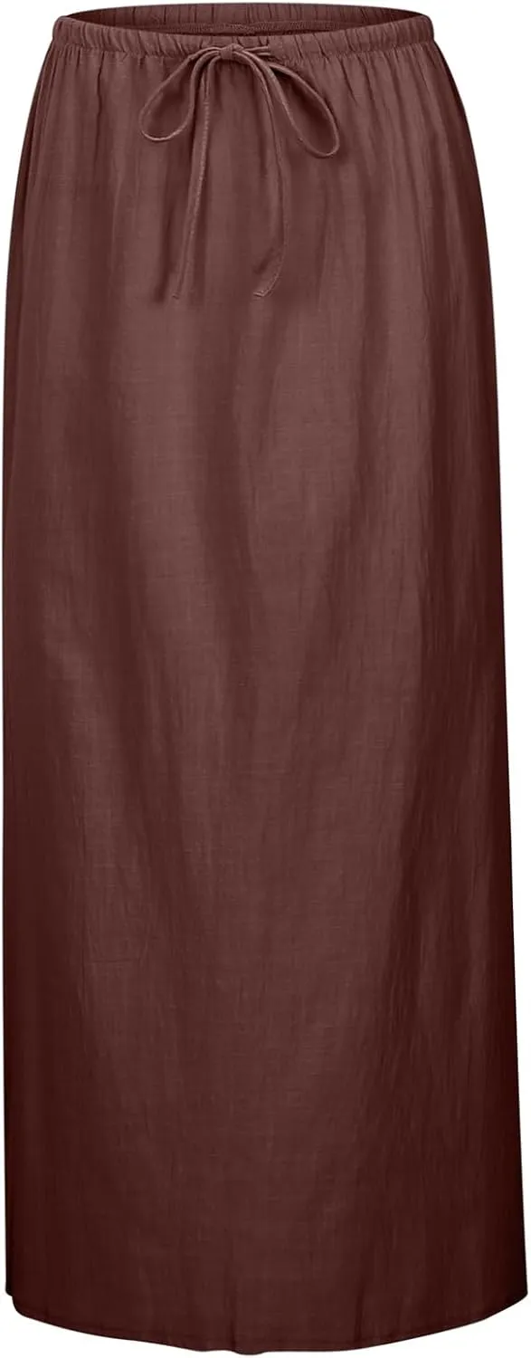 Maxi Skirts for Women Elastic High Waisted A-Line Summer Beach Long Skirts Boho Flowy Comfy Vocation Skirts