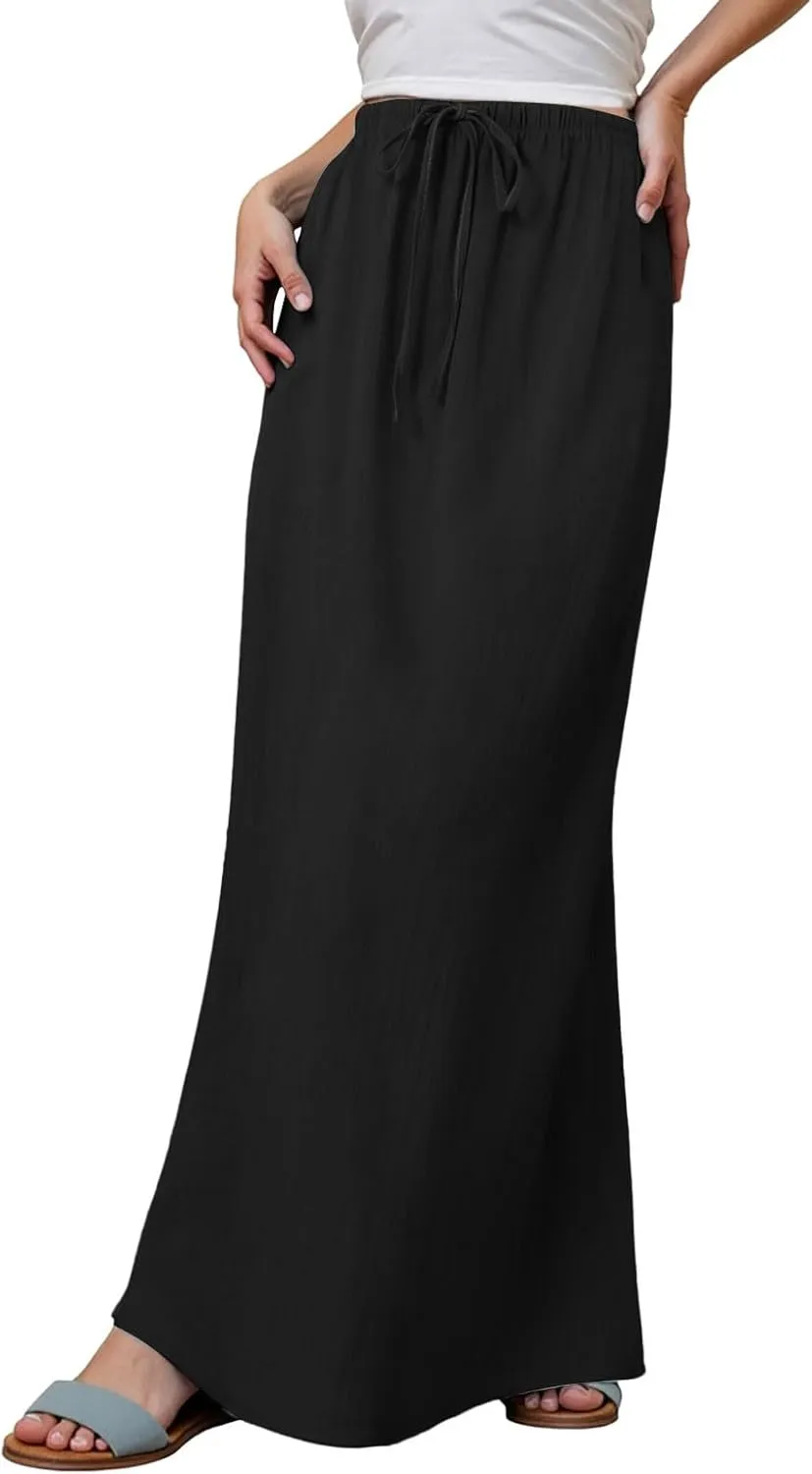 Maxi Skirts for Women Elastic High Waisted A-Line Summer Beach Long Skirts Boho Flowy Comfy Vocation Skirts