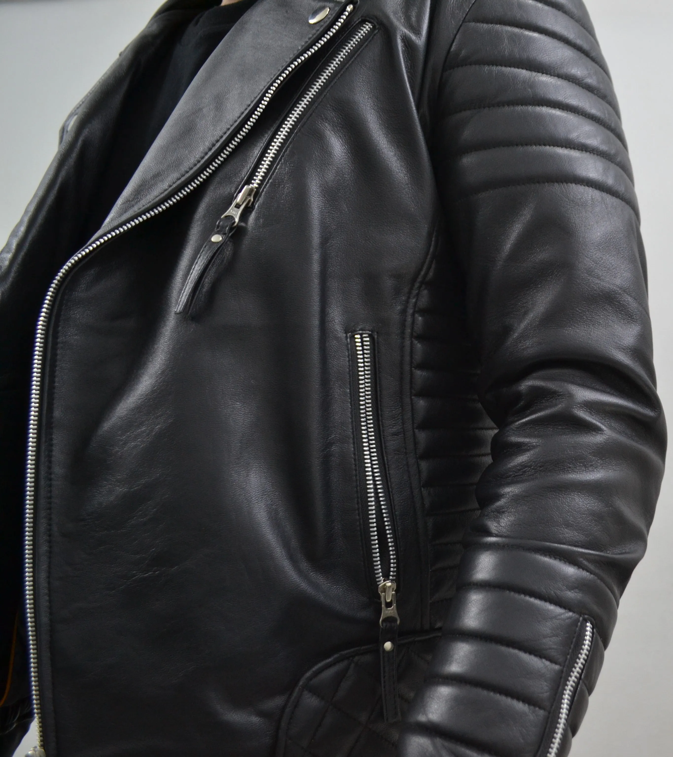 Men's Brando Black Motorcycle Quilted Padded Genuine Leather Biker Jacket
