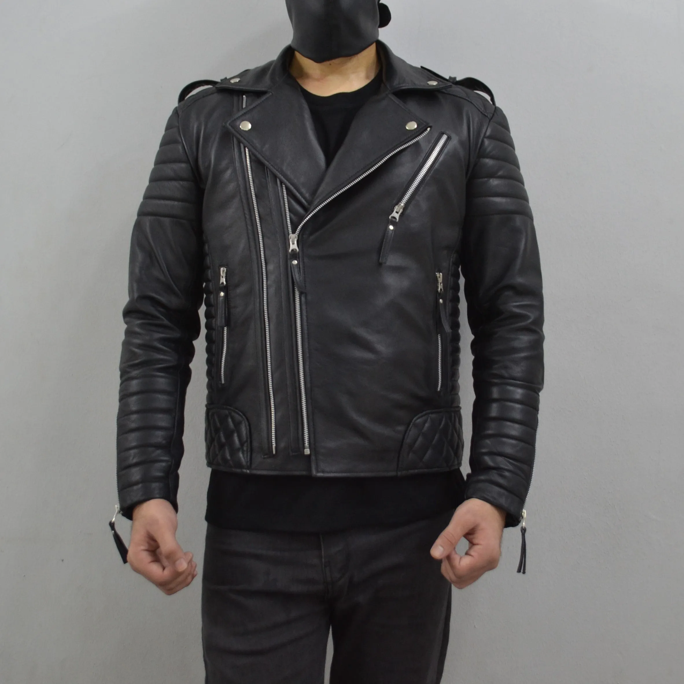 Men's Brando Black Motorcycle Quilted Padded Genuine Leather Biker Jacket