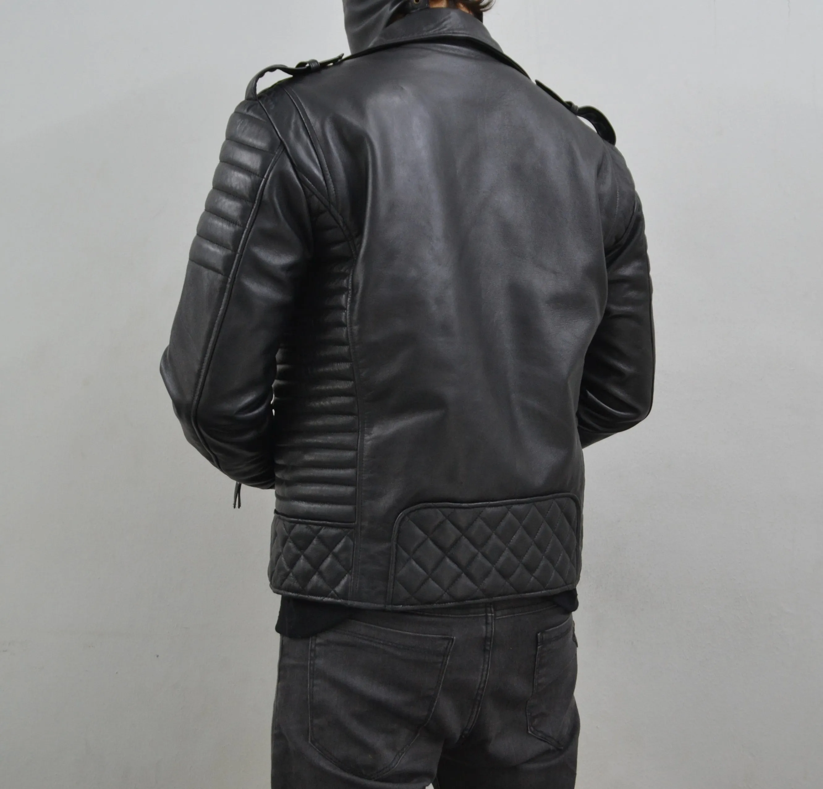 Men's Brando Black Motorcycle Quilted Padded Genuine Leather Biker Jacket