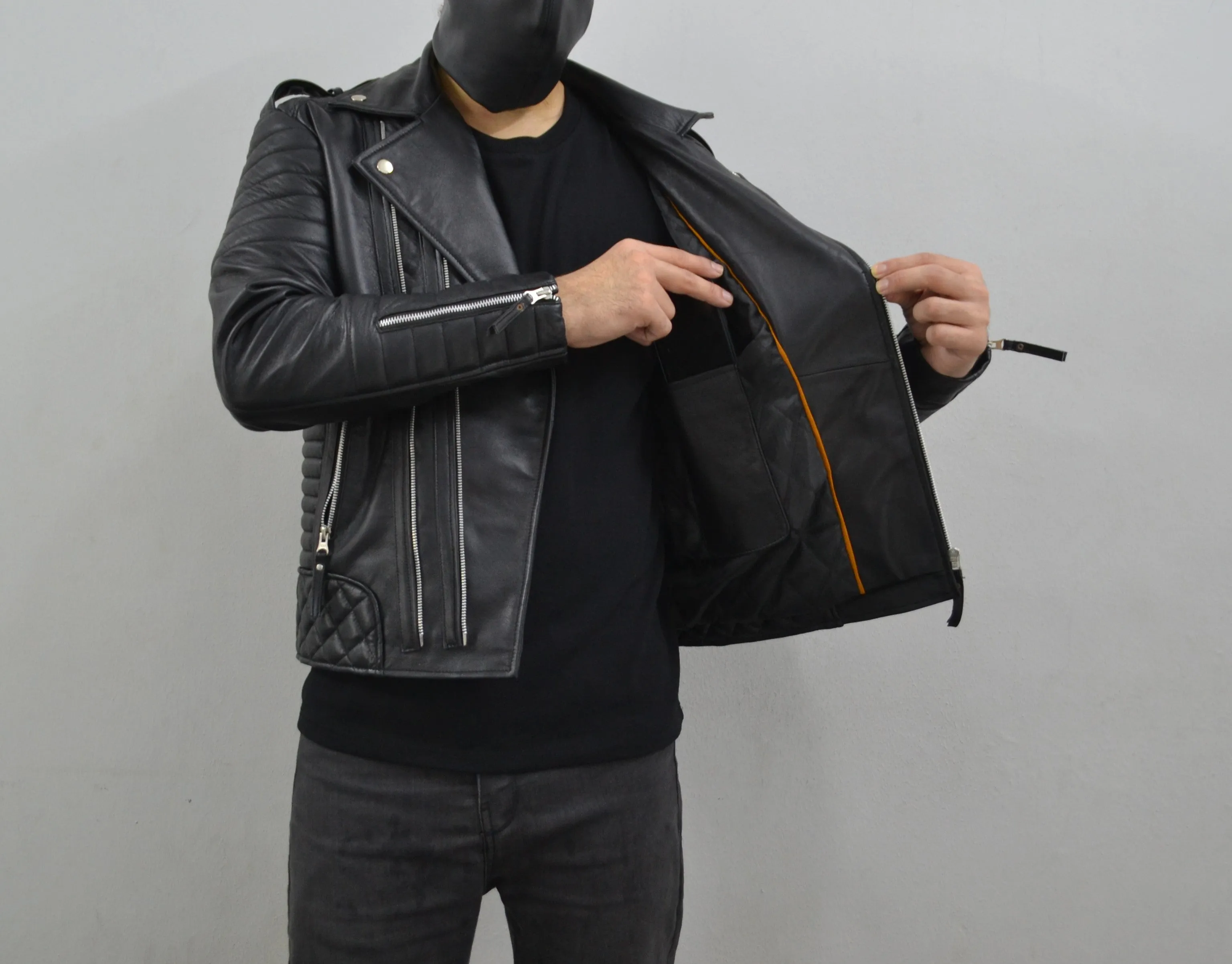 Men's Brando Black Motorcycle Quilted Padded Genuine Leather Biker Jacket