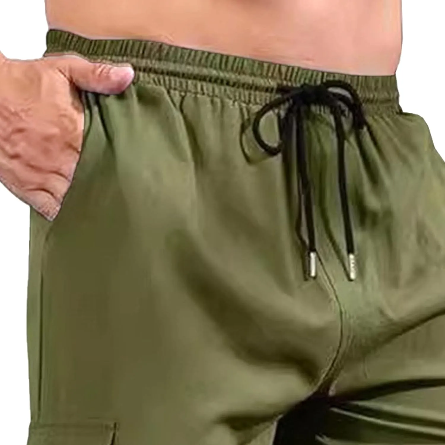 Men's Casual Lightweight Drawstring Tapered Pants Elastic Waist Solid Cargo Trousers Stretch Work Outdoor Sweatpants