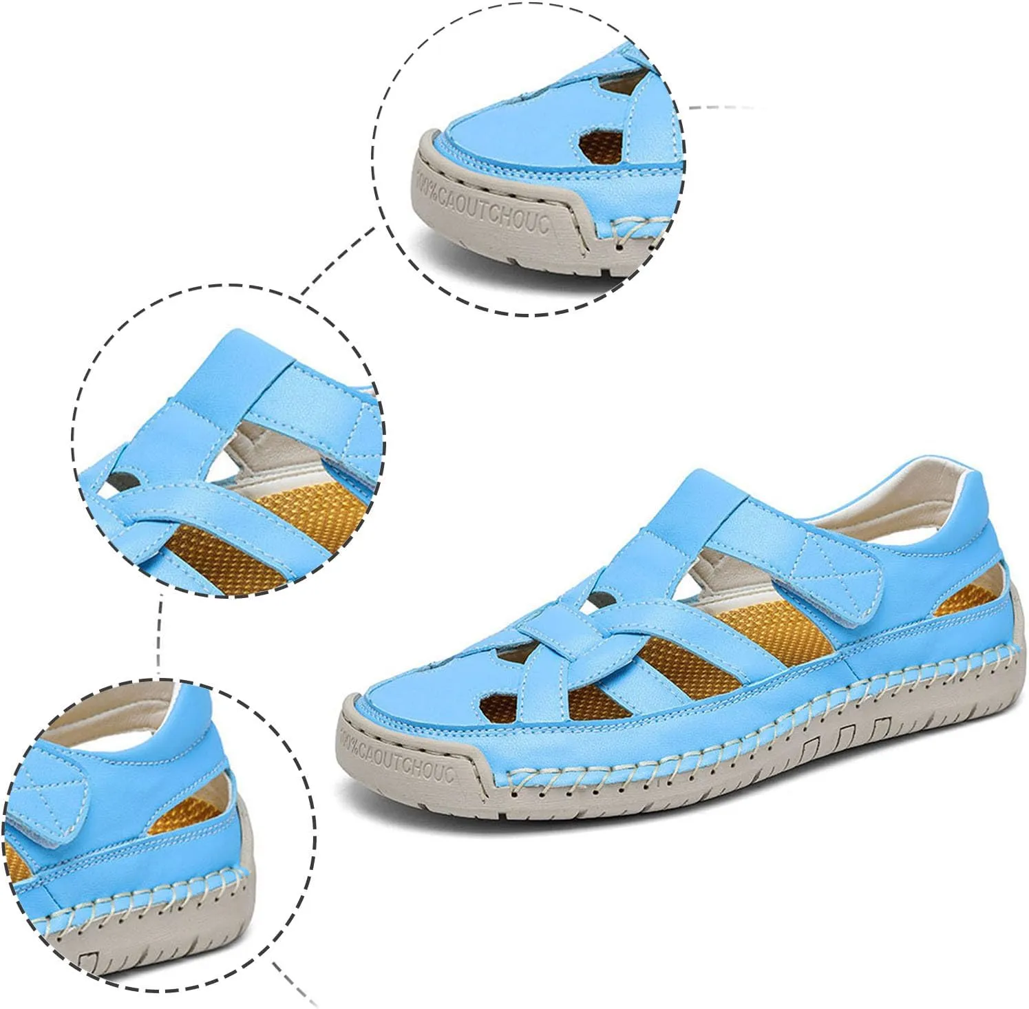 Men's Summer Casual Leather Sandals for Outdoor Beach Walking Comfortable Slip-On Low Heel Fisherman Shoes with