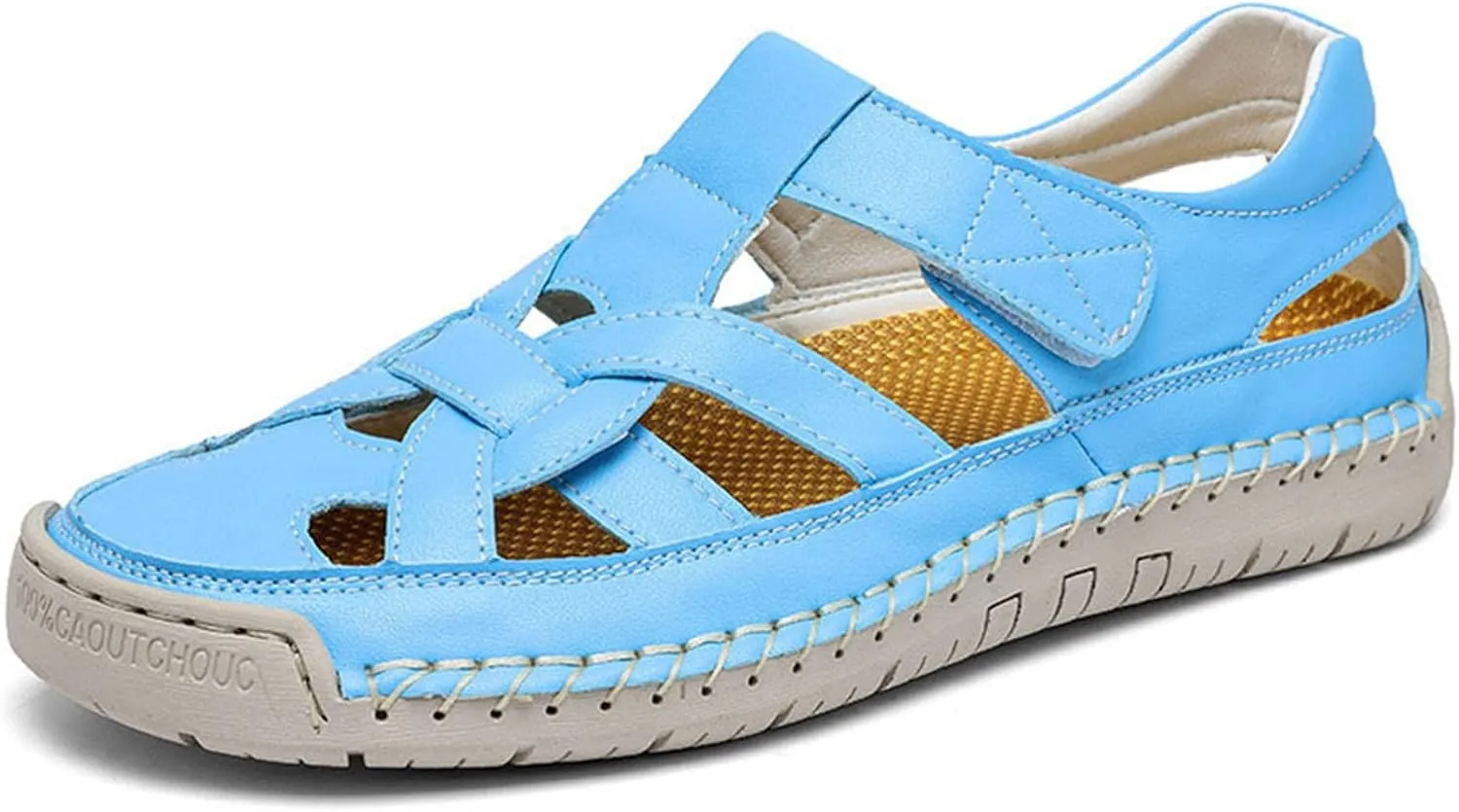 Men's Summer Casual Leather Sandals for Outdoor Beach Walking Comfortable Slip-On Low Heel Fisherman Shoes with