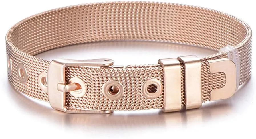 Men's Women's Adjustable Wrist Band Link Bracelet Belt Buckle 18K Gold Rose Gold High Polished Stainless Steel