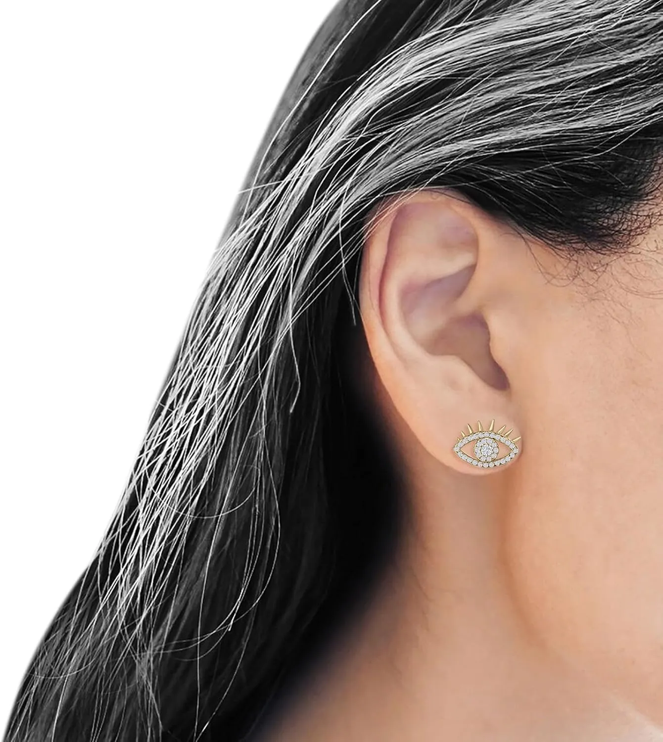 Minimal 10mm Eye Stud Earring Cluster Round Cubic Zirconia Eyelashes Vintage Style Butterfly Push Back Earrings For Women 925 Sterling Silver Birthday Gifts For Her