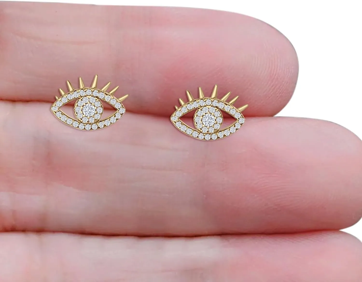 Minimal 10mm Eye Stud Earring Cluster Round Cubic Zirconia Eyelashes Vintage Style Butterfly Push Back Earrings For Women 925 Sterling Silver Birthday Gifts For Her
