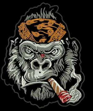 ML188386 Orange Bandana Cigar-Chomping Gorilla Embroidered Patch 11x13