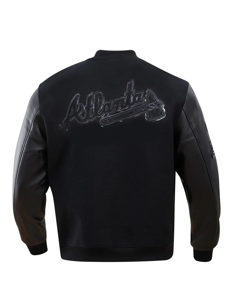 MLB ATLANTA BRAVES TRIPLE BLACK MEN'S VARSITY JACKET (BLACK)