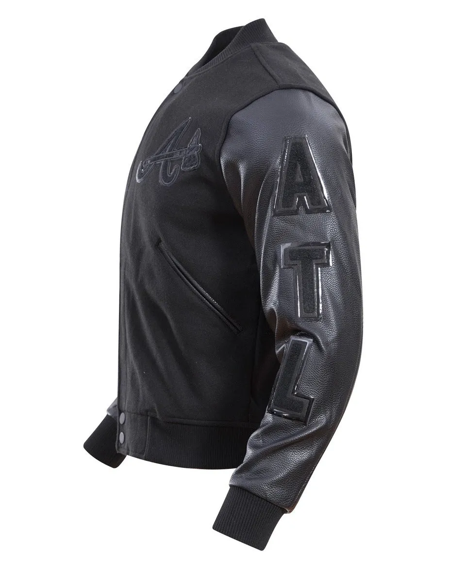 MLB ATLANTA BRAVES TRIPLE BLACK MEN'S VARSITY JACKET (BLACK)