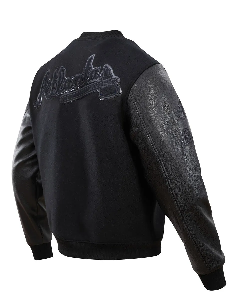 MLB ATLANTA BRAVES TRIPLE BLACK MEN'S VARSITY JACKET (BLACK)