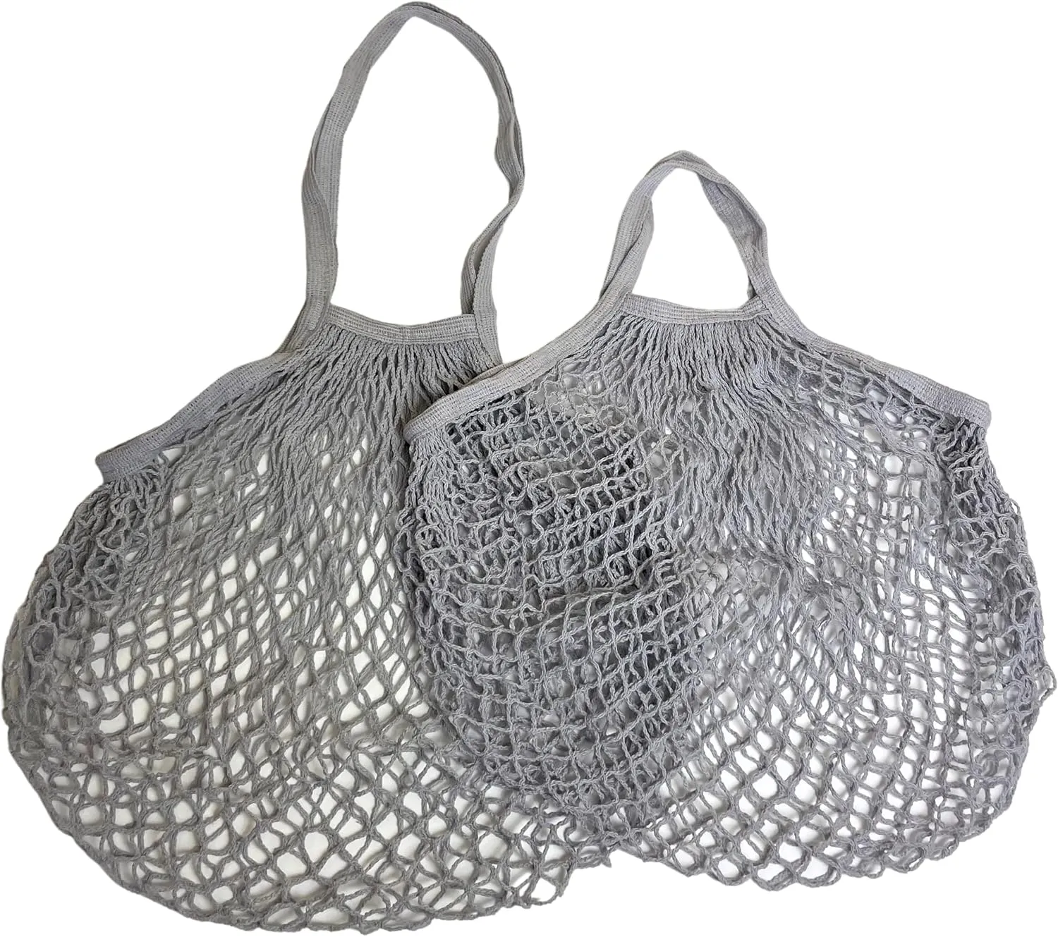 Modo Reusable (2 Pack) String Cotton Net Shopping Bags 1 Short & 1 Long Handle Bag Multipurpose Toys Storage (Grey)