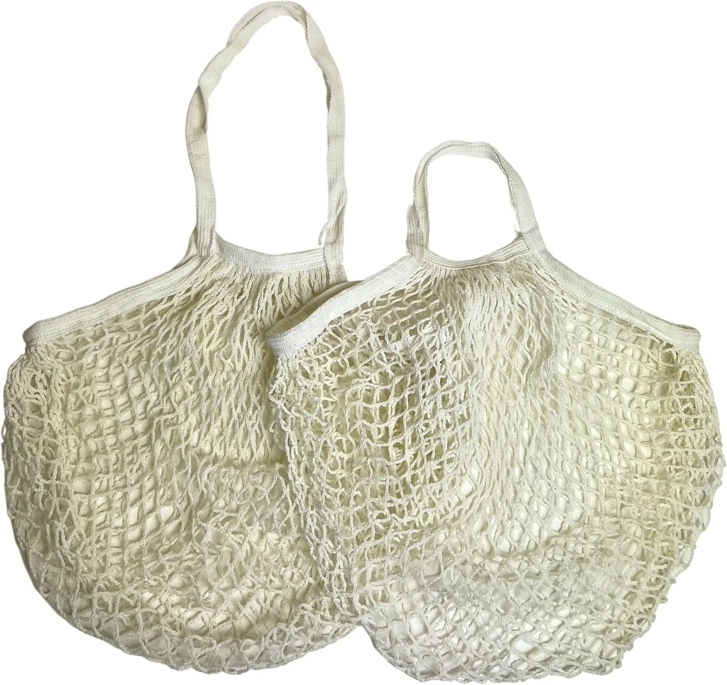 Modo Reusable (2 Pack) String Cotton Net Shopping Bags 1 Short & 1 Long Handle Bag Multipurpose Toys Storage (Off White)