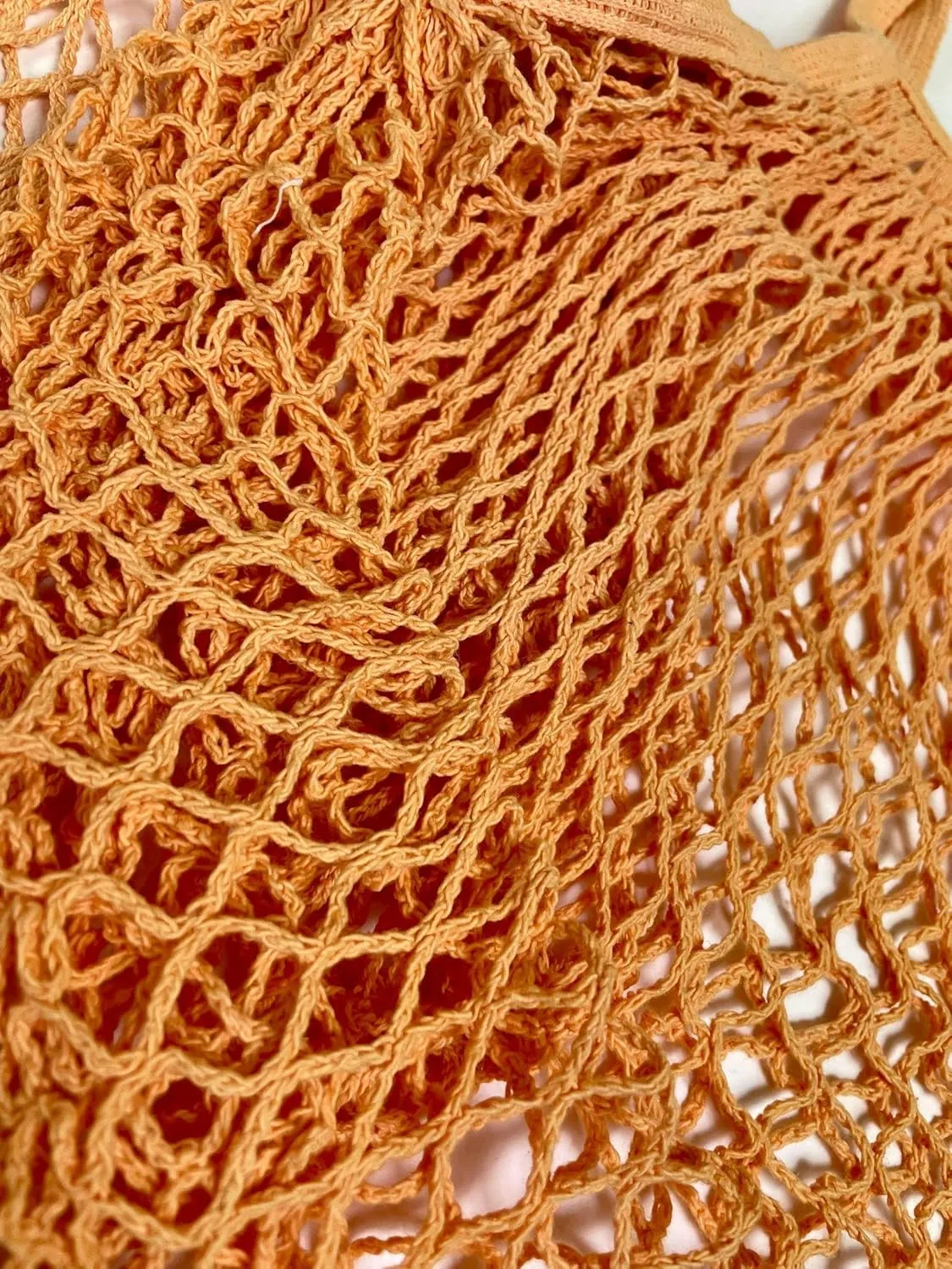 Modo Reusable (2 Pack) String Cotton Net Shopping Bags 1 Short & 1 Long Handle Bag Multipurpose Toys Storage (Pale Orange)