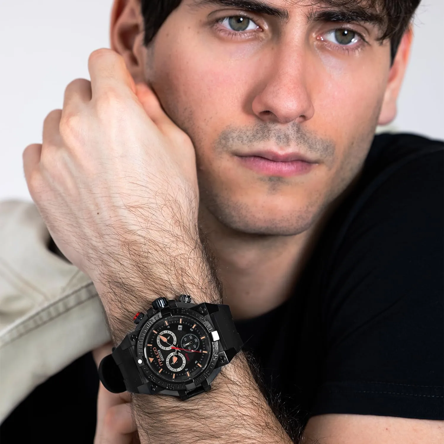 MULCO Watches for Men - Buzo, Stainless Steel Case with Wrist Silicone Band or Stainless Steel Strap, Quartz Chronograph Movement, Large Face Analog Display, 100m - Waterproof