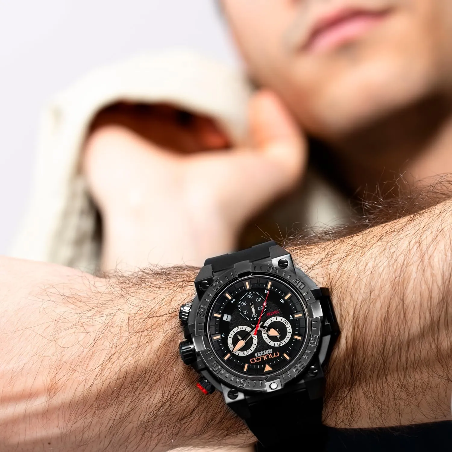 MULCO Watches for Men - Buzo, Stainless Steel Case with Wrist Silicone Band or Stainless Steel Strap, Quartz Chronograph Movement, Large Face Analog Display, 100m - Waterproof
