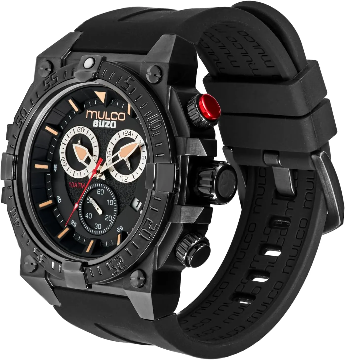 MULCO Watches for Men - Buzo, Stainless Steel Case with Wrist Silicone Band or Stainless Steel Strap, Quartz Chronograph Movement, Large Face Analog Display, 100m - Waterproof