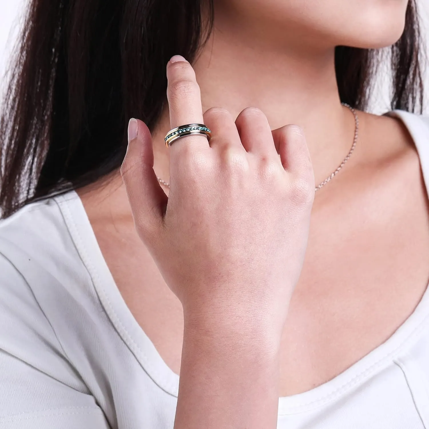 Muses Art Design Fidget Rings, Anxiety Rings, Spinner Rings, Band Rings with Birthstone, Stainless Steel, Women and Men, Meditation Rings, Thumb Rings, Stress Relieving and Anxiety Reducing