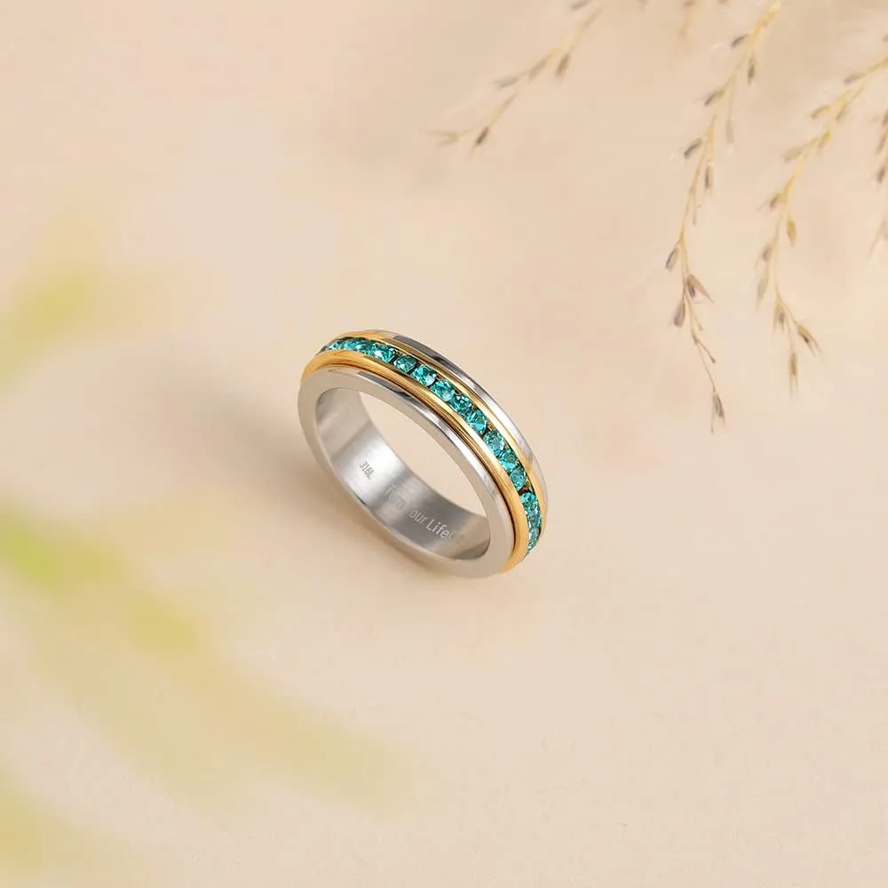 Muses Art Design Fidget Rings, Anxiety Rings, Spinner Rings, Band Rings with Birthstone, Stainless Steel, Women and Men, Meditation Rings, Thumb Rings, Stress Relieving and Anxiety Reducing