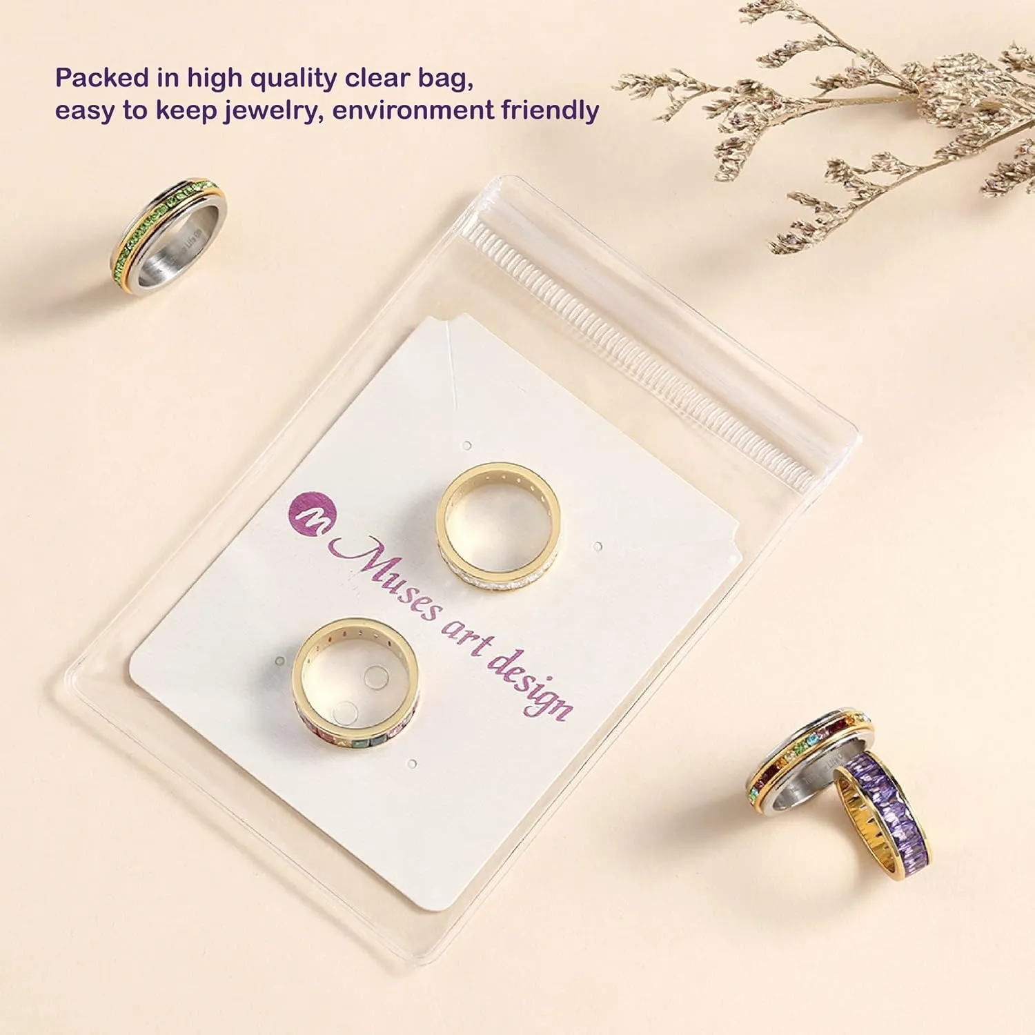 Muses Art Design Fidget Rings, Anxiety Rings, Spinner Rings, Band Rings with Birthstone, Stainless Steel, Women and Men, Meditation Rings, Thumb Rings, Stress Relieving and Anxiety Reducing