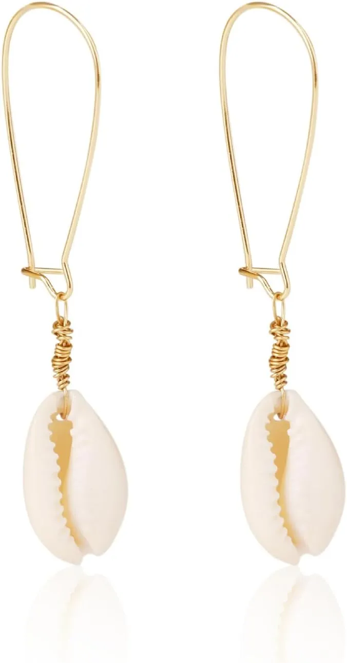 Natural Seashell Earrings Bohemian Turquoise Pearl Silver Scallop Drop Dangle Earrings Cowrie Summer Beach Vacation Jewelry for Women