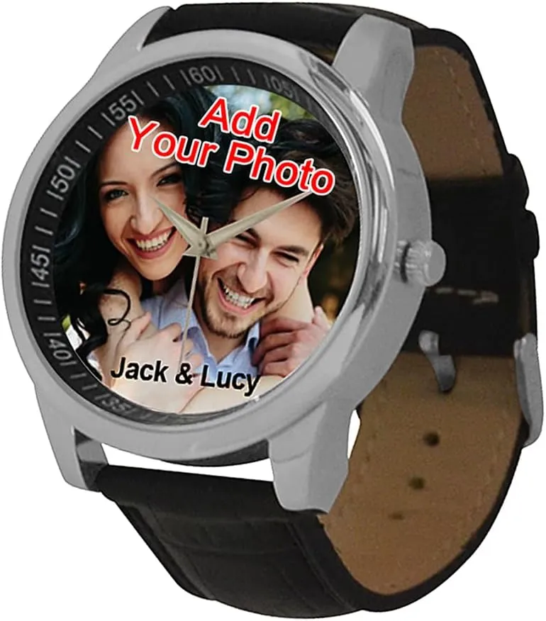 NICTIMEID Custom Watches for Men with Photo Personalized Gift for Boy Friend,Leather Band