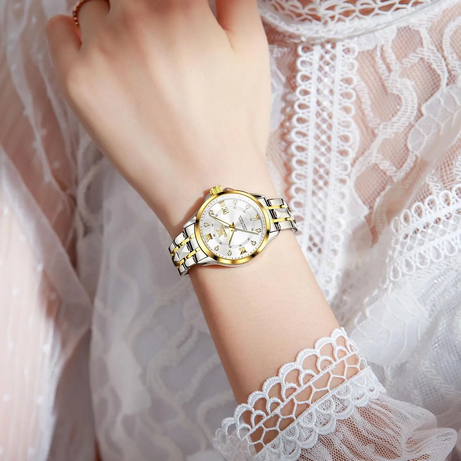 OLEVS Watch Women with Day Date Luxury Stainless Steel Ladies Watch Elegant Small Wrist Women's Dress Watches Diamond Quartz Watches for Women