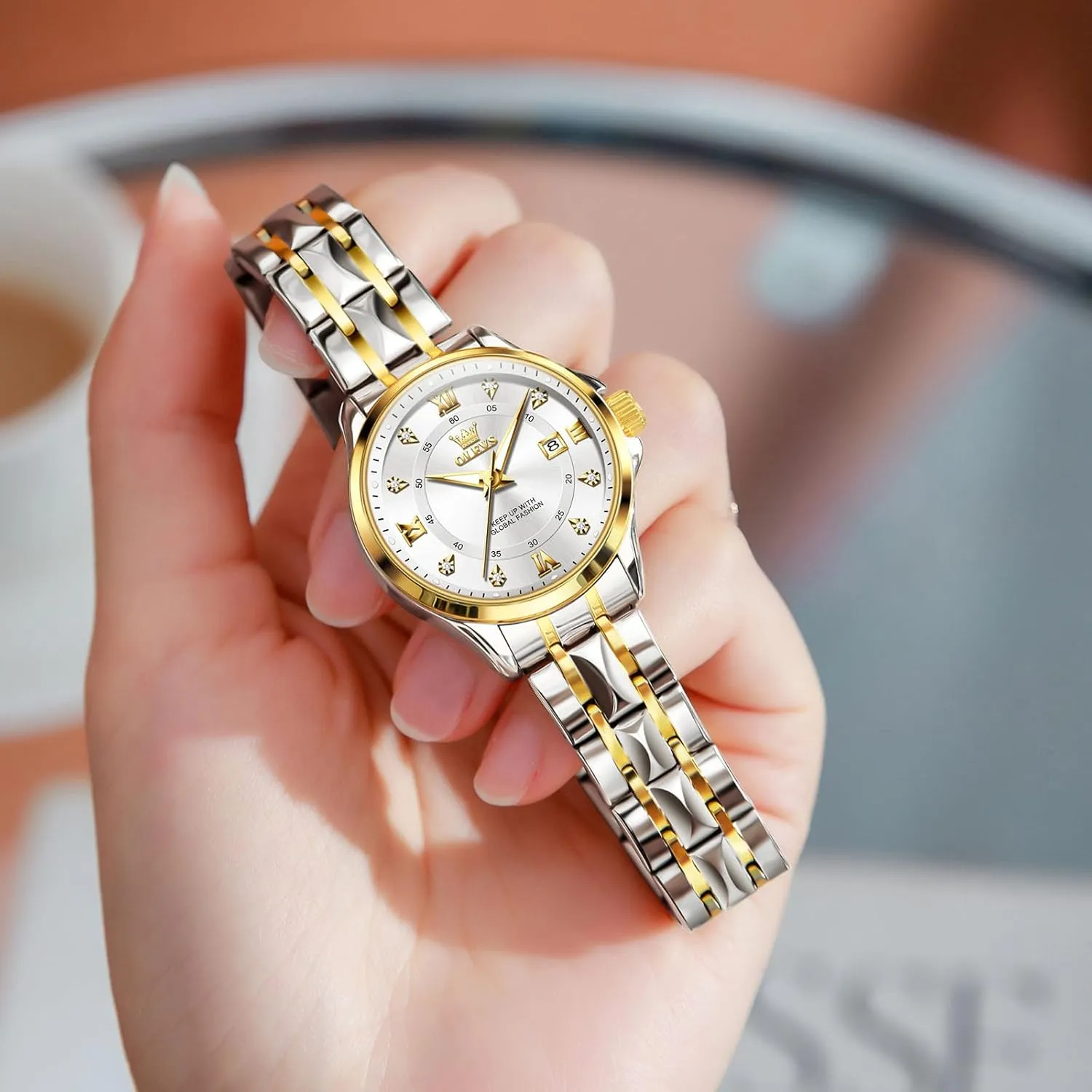 OLEVS Watch Women with Day Date Luxury Stainless Steel Ladies Watch Elegant Small Wrist Women's Dress Watches Diamond Quartz Watches for Women