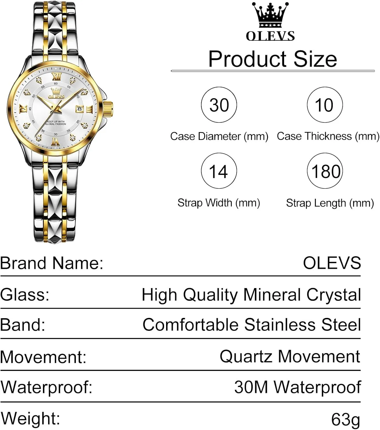 OLEVS Watch Women with Day Date Luxury Stainless Steel Ladies Watch Elegant Small Wrist Women's Dress Watches Diamond Quartz Watches for Women