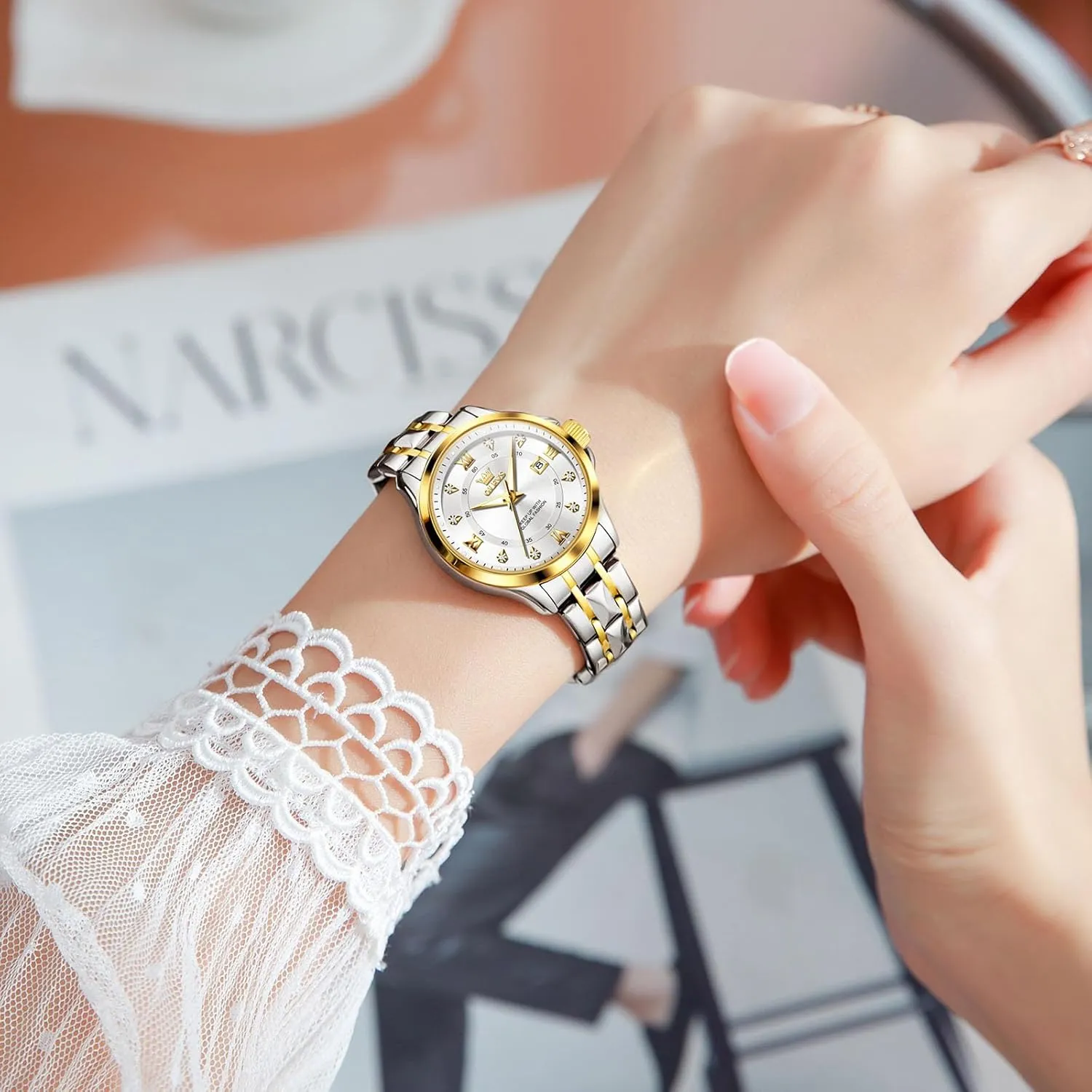 OLEVS Watch Women with Day Date Luxury Stainless Steel Ladies Watch Elegant Small Wrist Women's Dress Watches Diamond Quartz Watches for Women
