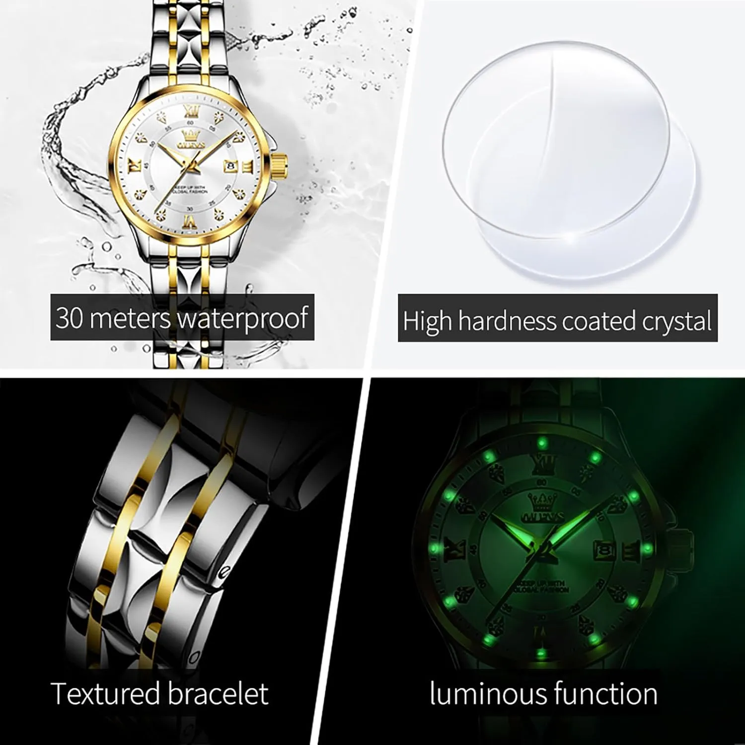 OLEVS Watch Women with Day Date Luxury Stainless Steel Ladies Watch Elegant Small Wrist Women's Dress Watches Diamond Quartz Watches for Women