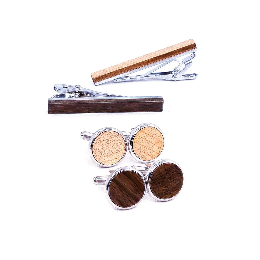 Original Wood Tie Bar & Cuff Link Set