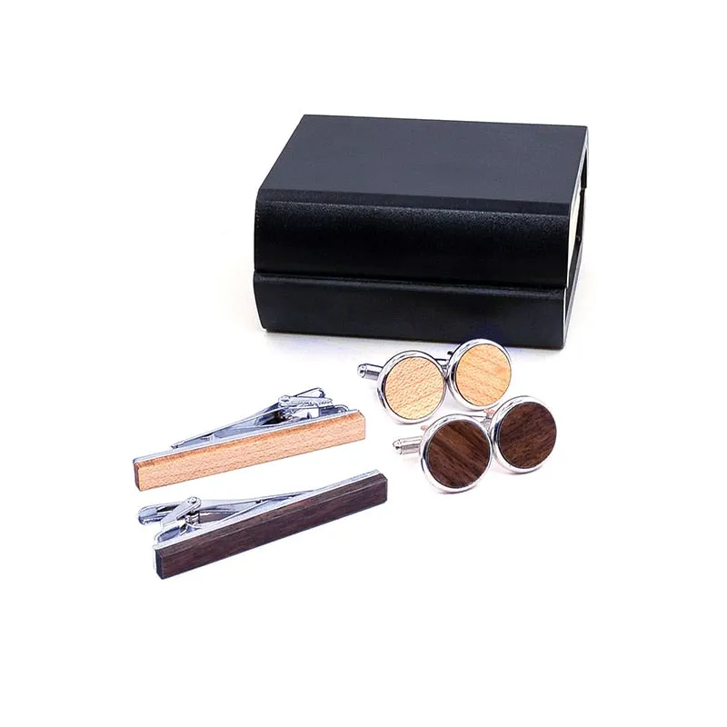 Original Wood Tie Bar & Cuff Link Set