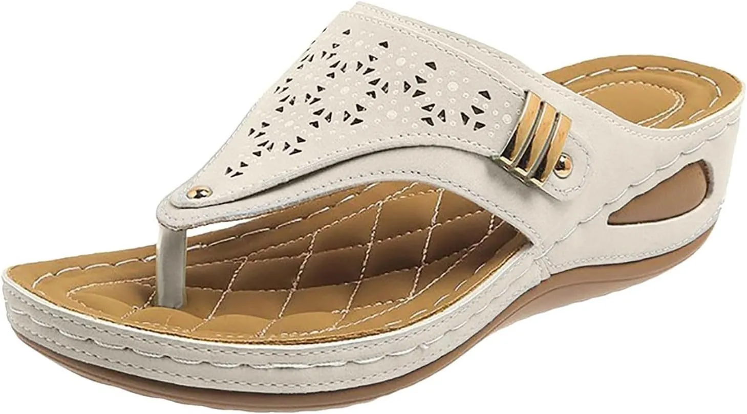 Orthopedic Sandals for Women 2025 Summer Arch Support Platform Sandals, Hollow Clip Toe Breathable Slippers Comfortable Flip Flops Wedge Casual Slip on Slippers All Day Comfort